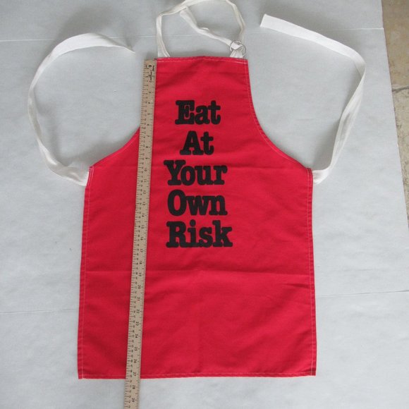 EAT AT YOUR OWN RISK Bib Apron Size S/M Made in the USA RED by Now Designs - Picture 6 of 11